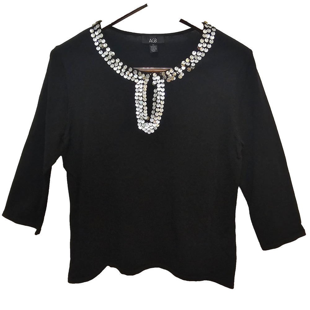 AGB Womens Top XL Black Shell Vtg Old Money Y2K Elegant Classic Sophisticated